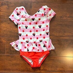 Hanna Andersson Pink & Red Striped Peplum One-Piece Swimsuit